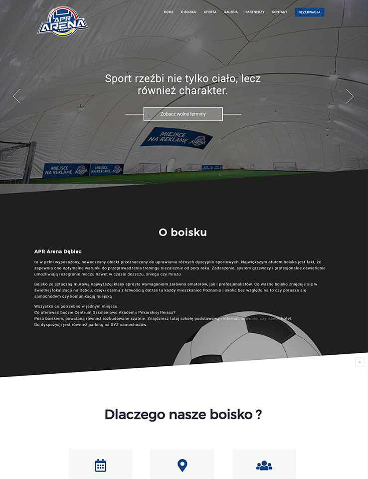 Arena, boisko do piłki nożnej, boiska, Responsywne strony internetowe, Tworzenie stron Poznań
